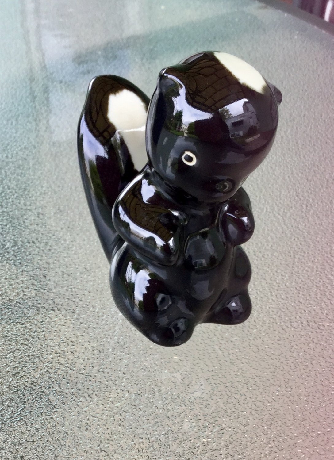 Vintage 1940s Ceramic Black Skunk Figurine Knicknack
