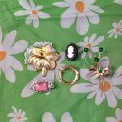 Vintage 60s 70s Costume Jewelry Pins Brooches Lot of 5 (flawed great for crafting)