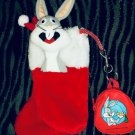 Vintage 1990 Warner Bros Bugs Bunny Plush Christmas Stocking with Keychain
