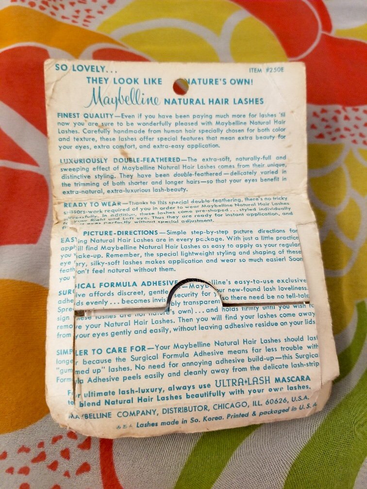 Vintage MOD 70s Maybelline False Eyelashes Real Natural Hair Lashes Soft Brown in original package