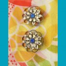 Vintage 60s Sparkly Rhinestone Flower Pins Brooches Sweater Pins Set of 2