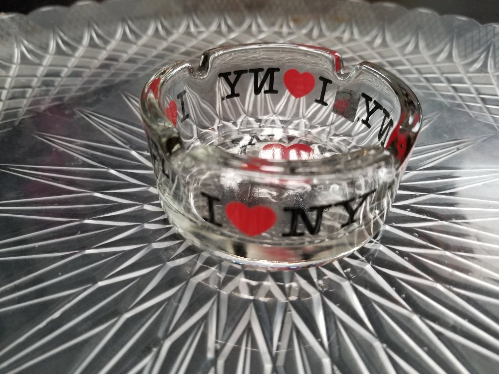 Vintage I LOVE NEW YORK Glass Ashtray NY Souvenir