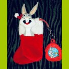 Vintage 1990 Warner Bros Bugs Bunny Plush Christmas Stocking with Keychain