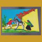 Vintage Mexican Folk Art Boy and Girl with Donkey Framed Postcard Mexico 50s 60s