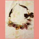 Vintage 90s Chunky Multicolor Beads & Ribbon Choker BLING Statement Necklace
