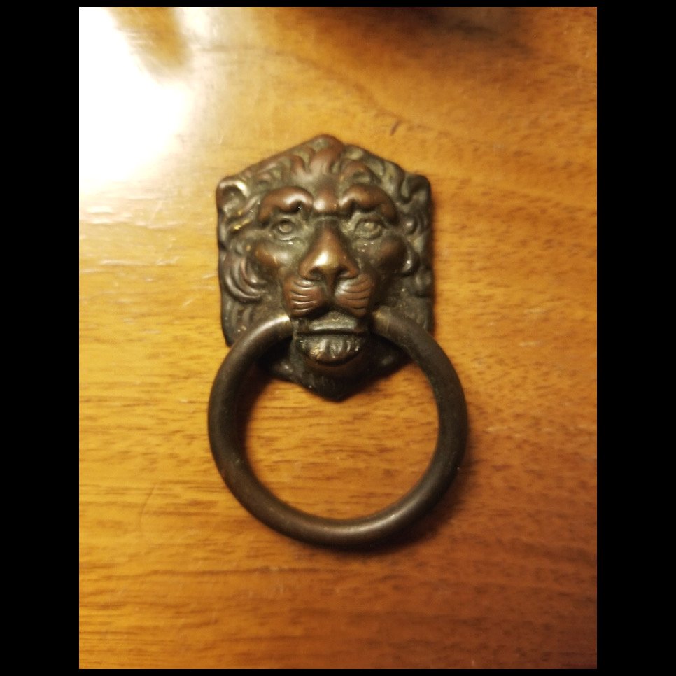 Antique 1900s Victorian Brass Lion's Head Ring Drawer Pull Handle