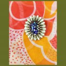 Vintage 1960s Floral Blue Speckled Large Stone Brooch Pin
