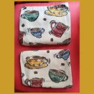 Vintage 90s Coffee Cups Theme Print Motif Coffee Lover Kitchen Towels Set of 2