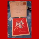 Vintage 1940s Christmas Greeting Card w/original envelope postmarked 1944
