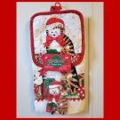 Vintage 90s Christmas Kitty Kitchen Towel Pot Holder & Magnet 3 Piece Set NIP