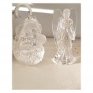 Vintage Santa Claus and Angel Clear Plastic Tree Ornaments set of 2