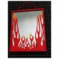 Vintage 90s Red Painted Flames Hanging Mirror in Wood Frame rocker biker bar