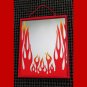 Vintage 90s Red Painted Flames Hanging Mirror in Wood Frame rocker biker bar