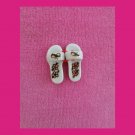 Miniature Pair of Handcrafted Tiny Ceramic Shoes Sandals White w/ Pink Flowers & Bows Thailand Miniature Pair of Handcrafted Tiny Ceramic Shoes Sandals White w/ Pink Flowers & Bows Thailand