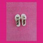 Miniature Pair of Handcrafted Tiny Ceramic Shoes Sandals White w/ Pink Flowers & Bows Thailand