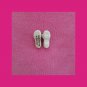 Miniature Pair of Handcrafted Tiny Ceramic Shoes Sandals White w/ Pink Flowers & Bows Thailand