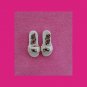 Miniature Pair of Handcrafted Tiny Ceramic Shoes Sandals White w/ Pink Flowers & Bows Thailand