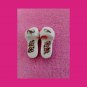 Miniature Pair of Handcrafted Tiny Ceramic Shoes Sandals White w/ Pink Flowers & Bows Thailand