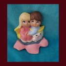 Vintage Big Eyed Smily Face Boy & Girl Cozy In Loveseat Ceramic Figure
