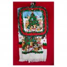 Vintage 90s Franco Christmas Animals Festive Holiday Kitchen Towels & Potholder 3 Piece Set NOS