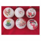 Vintage MCM Sugared Glitter Frosted Styrofoam Christmas Ball Handcrafted Tree Ornaments Lot of 6