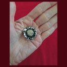 Vintage Glitzy Glam Silver Tone Metal Shimmery Rhinestone Rose Floral Pin Brooch
