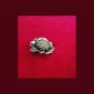 Vintage Glitzy Glam Silver Tone Metal Shimmery Rhinestone Rose Floral Pin Brooch