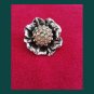 Vintage Glitzy Glam Silver Tone Metal Shimmery Rhinestone Rose Floral Pin Brooch