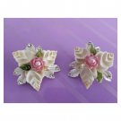 Vintage 60s Elegant Dainty Floral Pink Rose Rhinestone Clip-On Earrings Vintage 60s Elegant Dainty Floral Pink Rose Rhinestone Clip-On Earrings