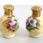 Enesco Japan Hand Painted Floral Salt Pepper Shakers in Stand Vintage Ceramic