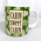 Cabin Sweet Cabin Oversized Coffee Mug Pinecones Green White Ceramic Stir Marks