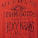 Lucky Brand Denim Goods Mens T-shirt Large L Red 100% Cotton American Standard