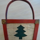 Christmas Tree Wooden Basket Wood Red Green Small