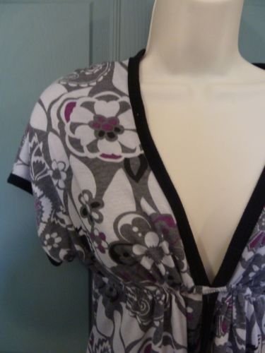 Belle du Jour Medium V-neck empire Shirt Cover-up Black Gray Purple