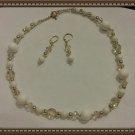 White & Gold Necklace & Earrings