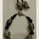 Black & Gray Crackle Bracelet & Earrings