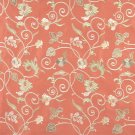 Persimmon Green Gold Ivory Suede Upholstery Fabric By The Yard Embroidered Floral Vines Pattern B103