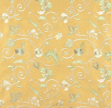 Gold Ivory Green Suede Upholstery Fabric By The Yard | Embroidered Floral Vines | Pattern #: B104