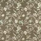Green Ivory Gold Suede Upholstery Fabric By The Yard | Embroidered Floral Vines | Pattern #: B106