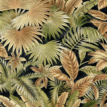 54"" E351 Black, Brown And Green, Floral Leaf Outdoor Indoor Marine Fabric By The Yard