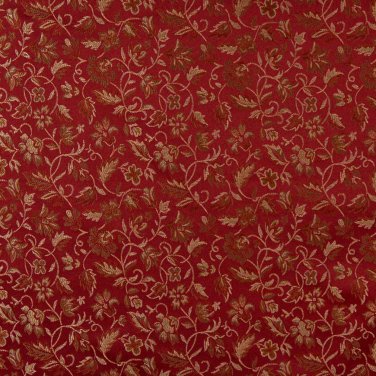 54"" E619, Floral Red, Gold And Green Damask Upholstery And Window Treatment Fabric By The Yard