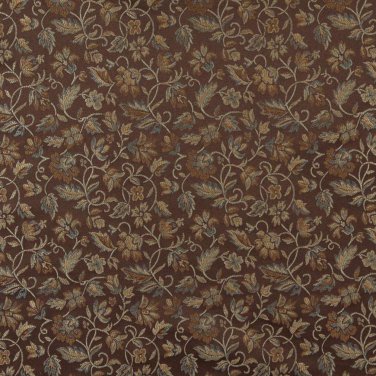 54"" E622, Floral Brown, Green And Gold Damask Upholstery And Window Treatment Fabric By The Yard