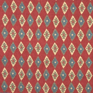 J754 Southwest Style Diamond Upholstery Fabric | Red, Blue And Beige, Upholstery Fabric By The Yard