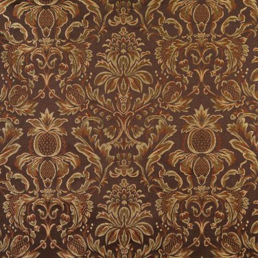 F551 Brown Bronze Gold Ivory Floral Pineapple Damask Upholstery Drapery Grade Fabric By The Yard