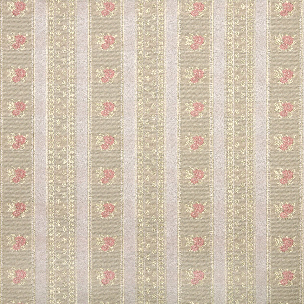 54"" Wide D125 Gold, Pink And White, Floral Striped Brocade Upholstery Fabric By The Yard
