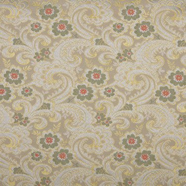 54"" Wide E391 Gold, White, Red And Green, Paisley Floral Brocade Upholstery Fabric By The Yard