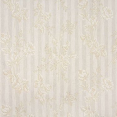 A081 Beige Stripes And Flowers Upholstery Fabric By The Yard | 54"" Wide