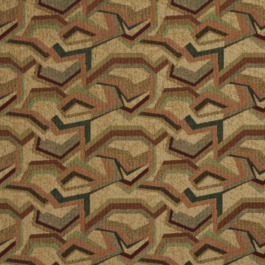 54"" Wide F851 Green, Peach, And Blue, Geometric Chenille Upholstery Fabric By The Yard