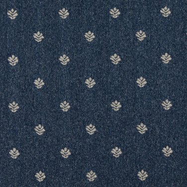54"" Wide C604 Navy Blue And Beige, Leaves Country Style Upholstery Fabric By The Yard