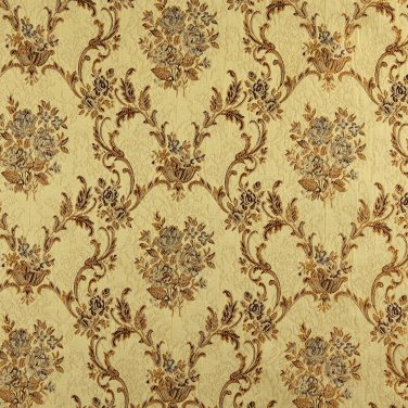 K0014H Gold Brown Ivory Large Scale Embroidered Floral Brocade Upholstery Fabric By The Yard